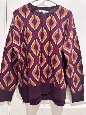 DR2 Geometric Sweater in Purple & Brown Size Medium